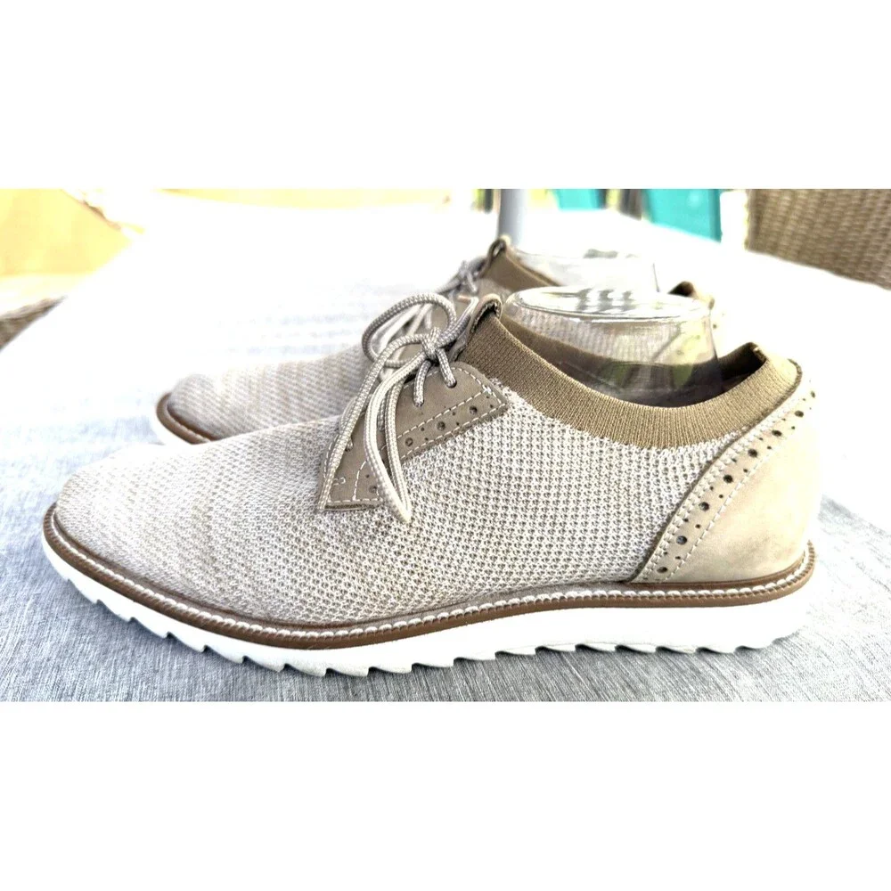 Dockers Men’s Tan Knit Oxfords Size 11 Casual Shoes Lace Up Leather Trim Stretch